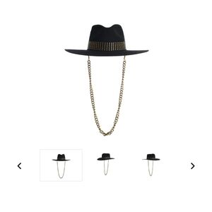 Anthropologie Black Rancher Hat By ASN with Gold Styd And Chain Link Detailing